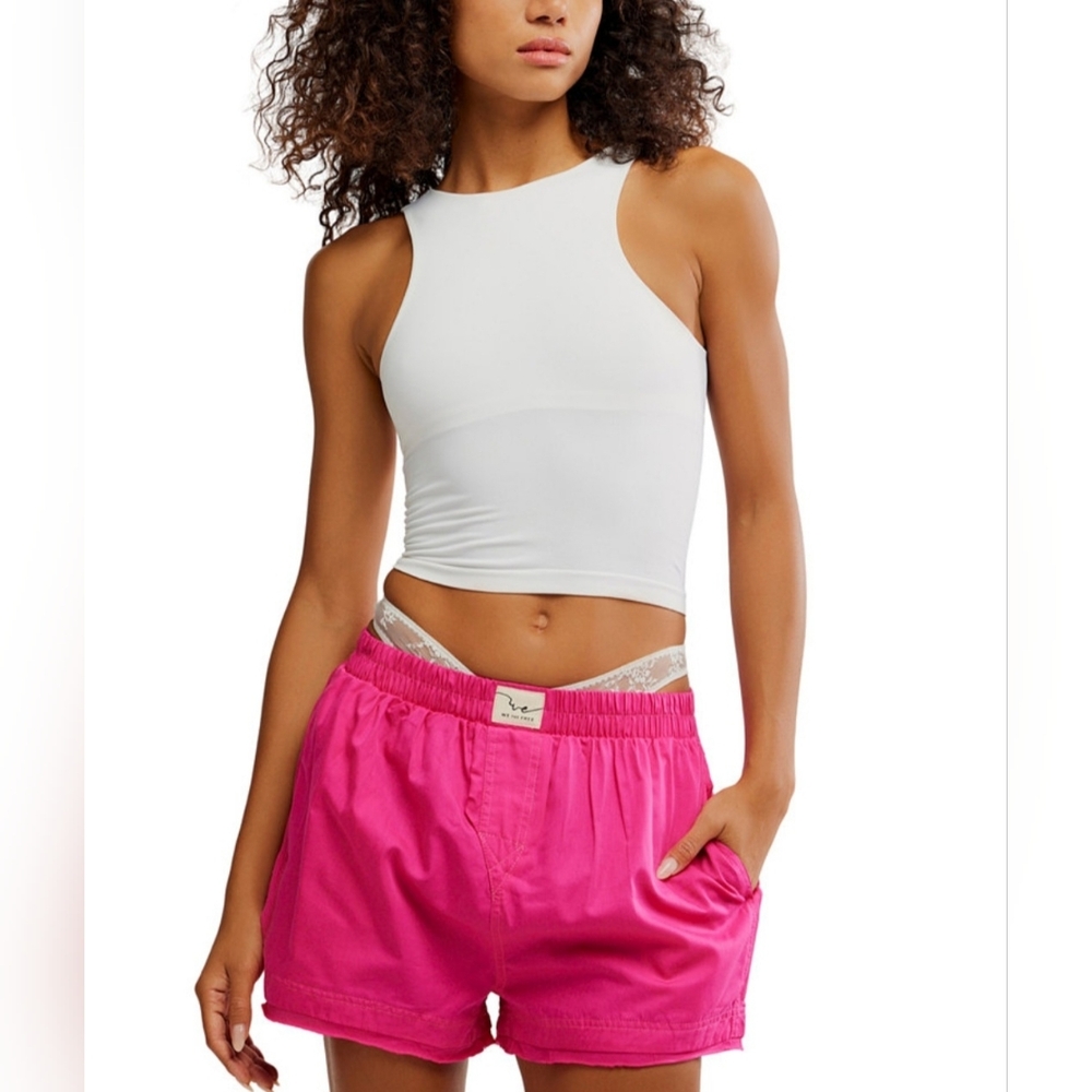 NEW Free People Women's Day to Day Solid Boxer Shorts Vibrant Pink